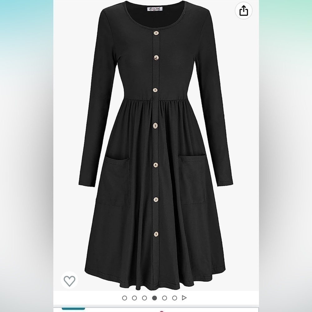 NWT size small black long sleeved dress with decorative buttons and pockets